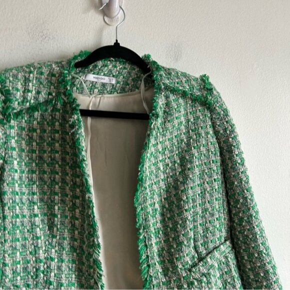 Mango Sz S Tweed Green Elegant Open Front Blazer - Picture 6 of 13